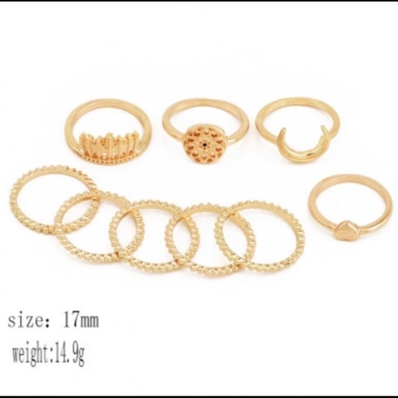 Gold Forest  Moon Heart 9 piece midi  ring set - Picture 5 of 6